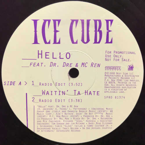 Ice Cube Feat. Dr. Dre & MC Ren - Hello, 12", Promo