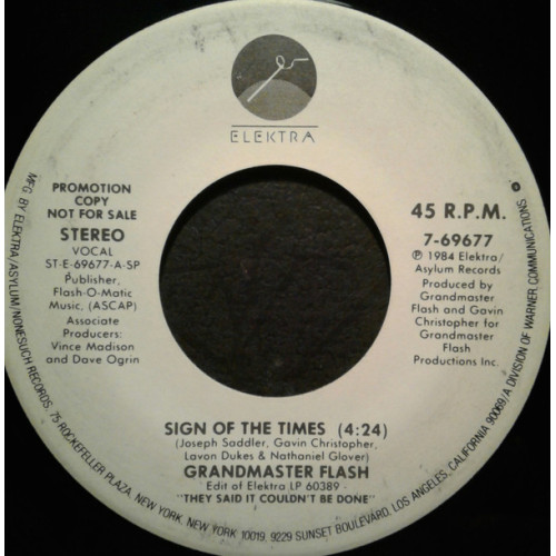 Grandmaster Flash - Sign Of The Times, 7", Promo