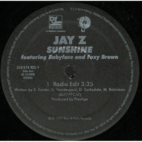 Jay Z featuring Babyface and Foxy Brown - Sunshine, 12"