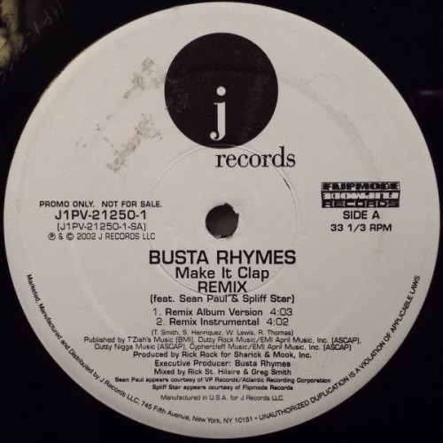 Busta Rhymes - Make It Clap (Remix), 12", Promo