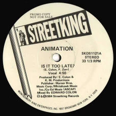 Animation - Is It Too Late?, 12", Promo